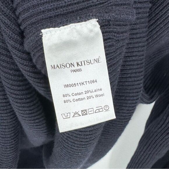 MAISON KITSUNE Baby Fox Patch Loose Pullover Sweater in Navy Wool Cotton Small - Picture 6 of 7